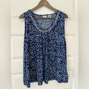 Emma James Petite Beaded Top Blue White Size PXL
